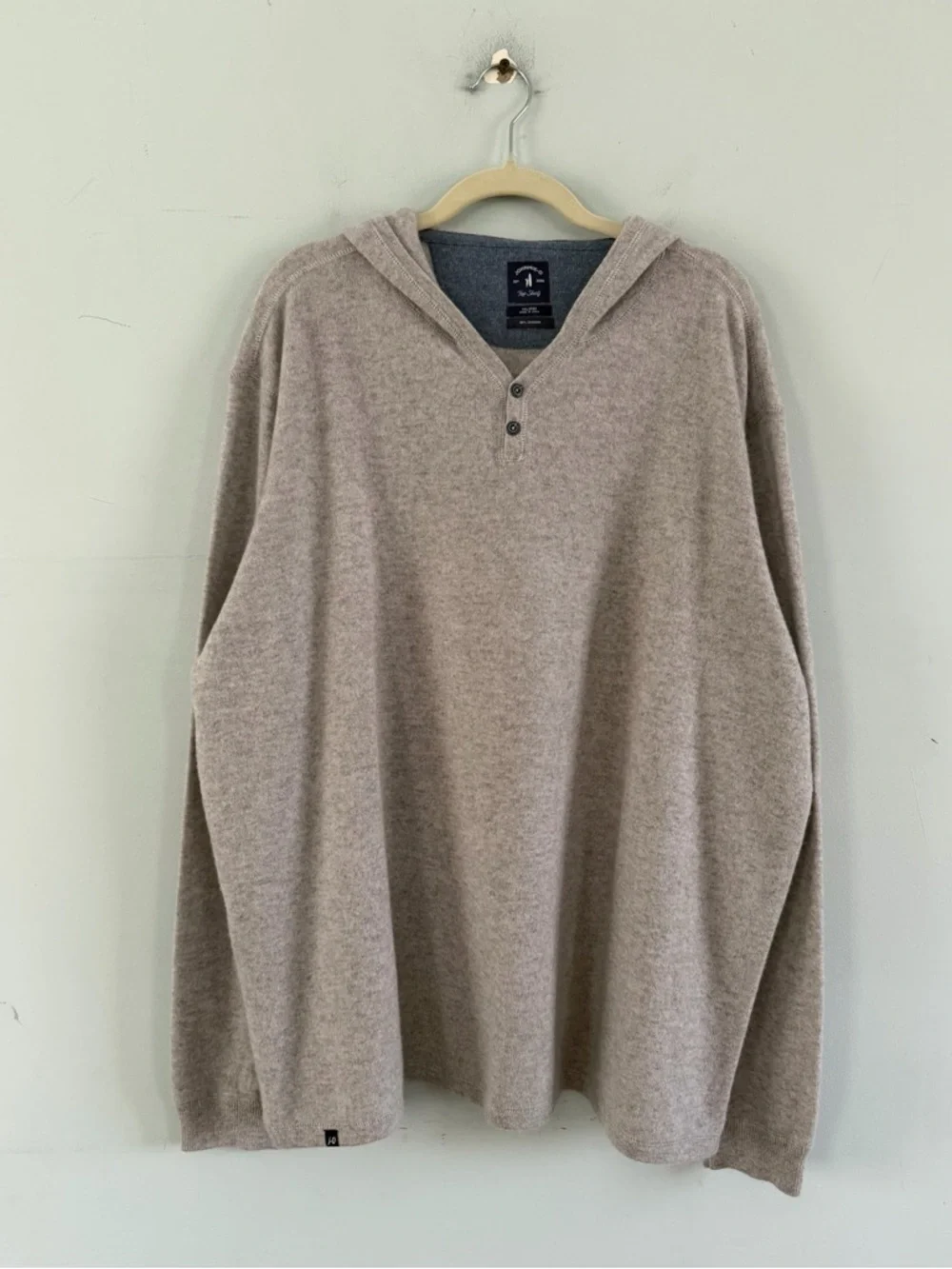 Johnnie-O Dearborn 100% Cashmere Light Gray Preppy Henley Hooded‎ Sweater